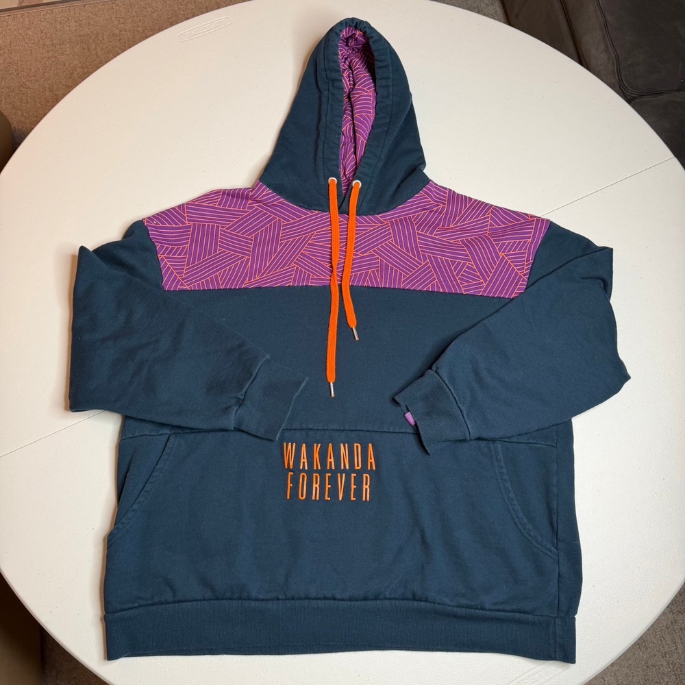 Marvel Black Panther Wakanda Forever Hoodie Men's XL Navy Purple Orange Pullover